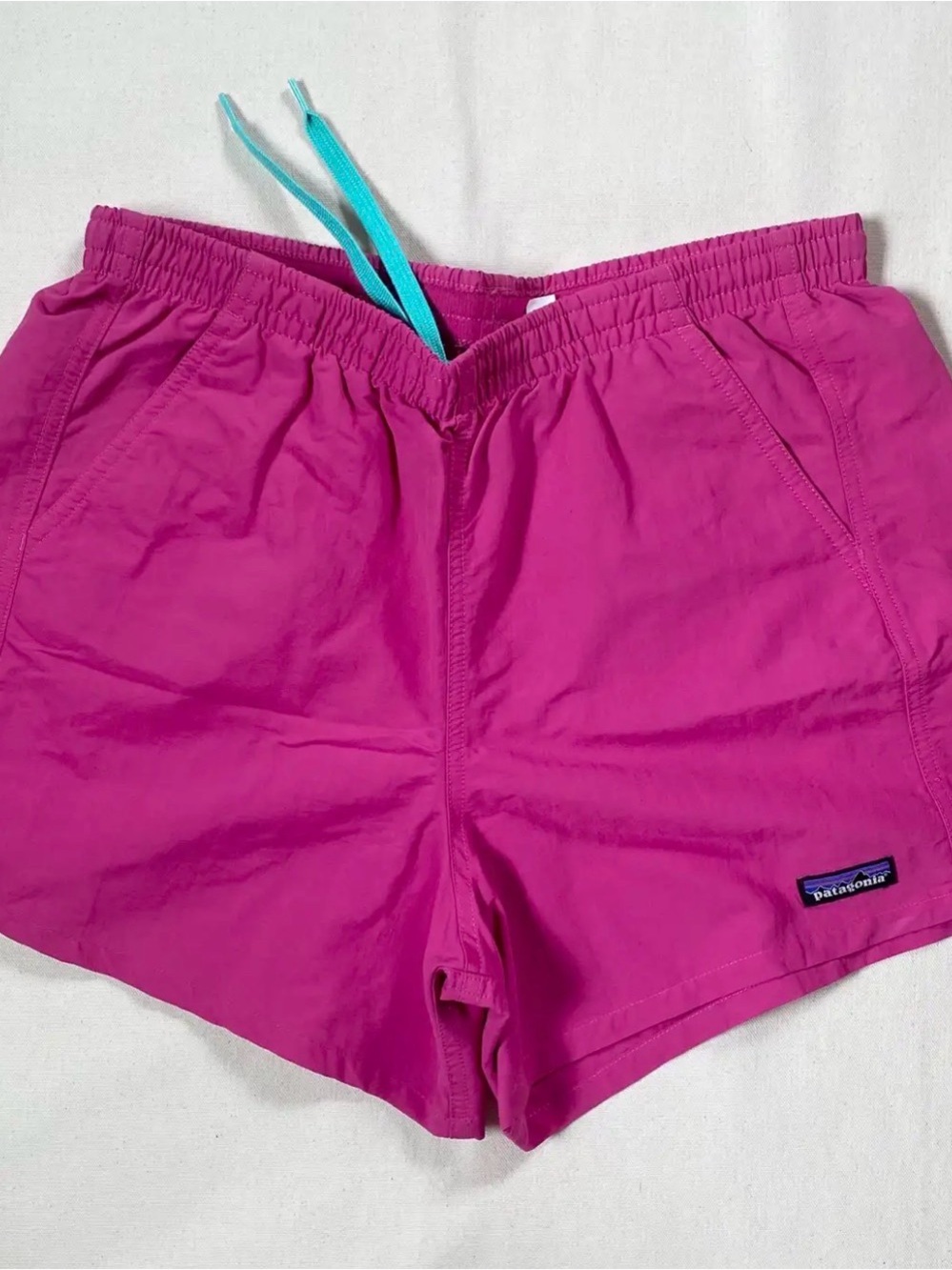 Patagonia Women's Bright Magenta Athletic Shorts with Teal Drawcord